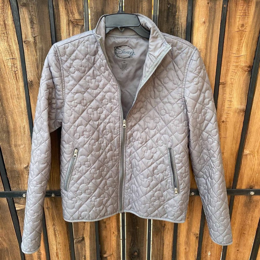 Disney Grey Puffer Coat Jacket – Mickey Mouse Stitching — XS